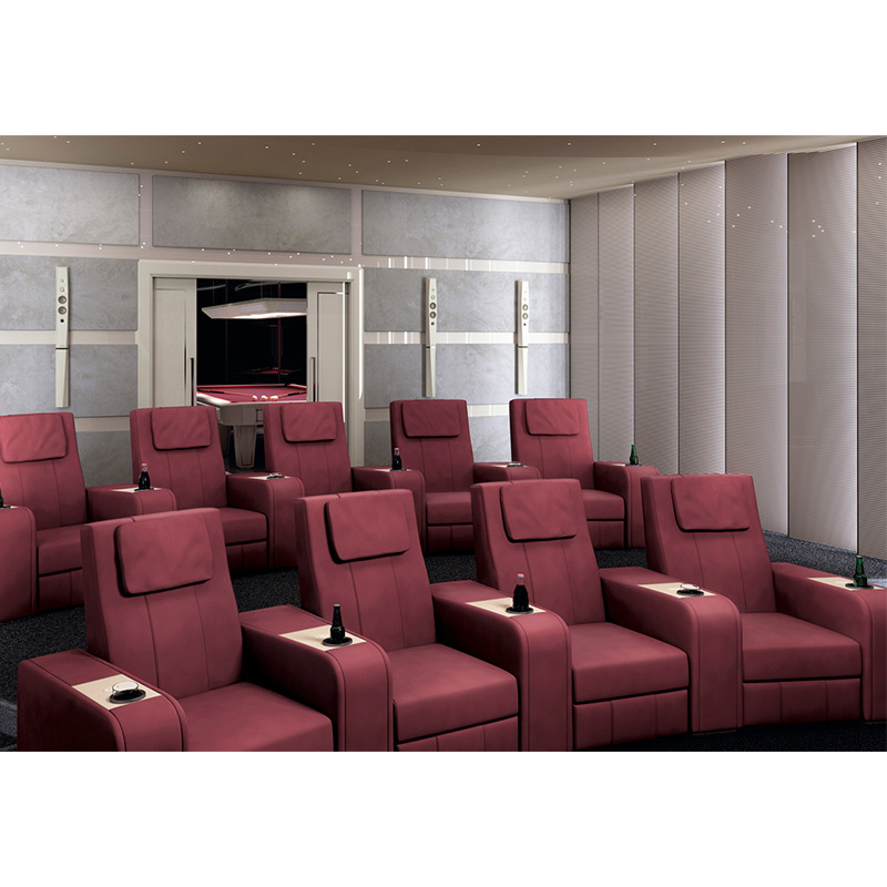 Contact surface cowhide four-seat and 3 middle console arc design video room private cinema sofa luxury, all-electric stretching function