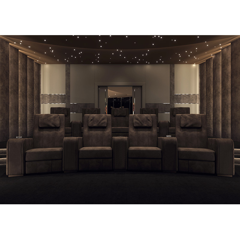 Contact surface cowhide four-seat and 3 middle console arc design video room private cinema sofa luxury, all-electric stretching function