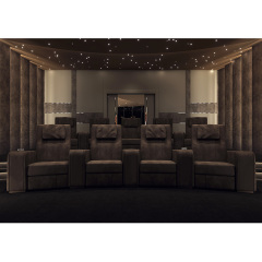 Contact surface cowhide four-seat and 3 middle console arc design video room private cinema sofa luxury, all-electric stretching function