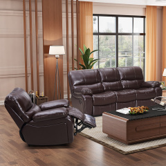 Electric multi-functional retractable sofa, cowhide sofa living room furniture in line combination, three seat sofa and single seat sofa