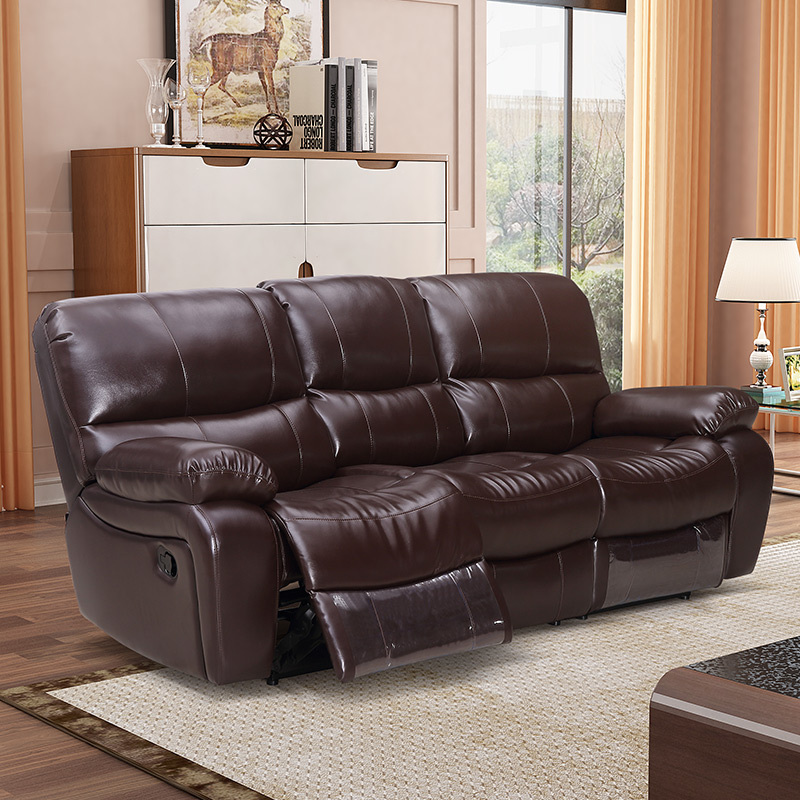 Electric multi-functional retractable sofa, cowhide sofa living room furniture in line combination, three seat sofa