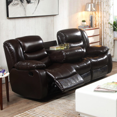 Electric multi-functional retractable sofa, cowhide sofa living room furniture in line combination, three seat sofa and single seat sofa