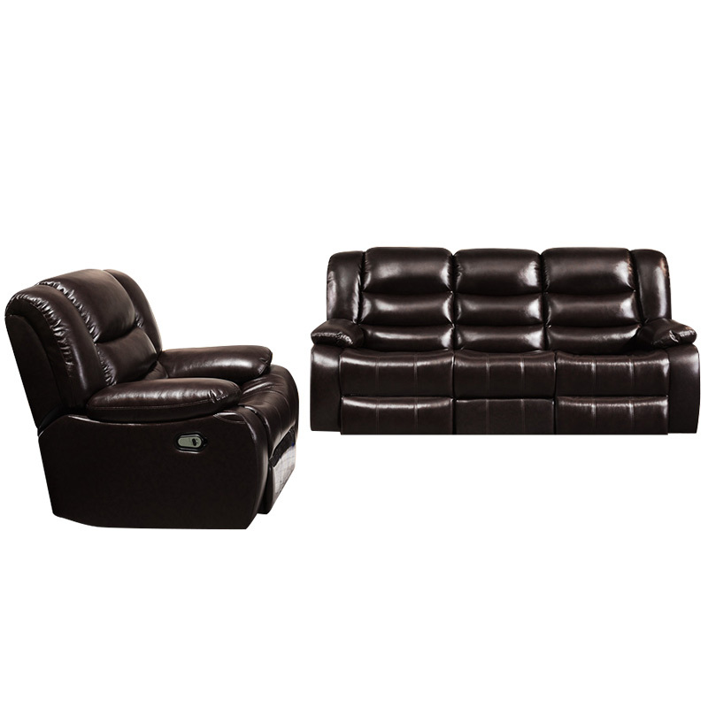 Electric multi-functional retractable sofa, cowhide sofa living room furniture in line combination, three seat sofa and single seat sofa