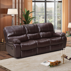 Electric multi-functional retractable sofa, cowhide sofa living room furniture in line combination, three seat sofa