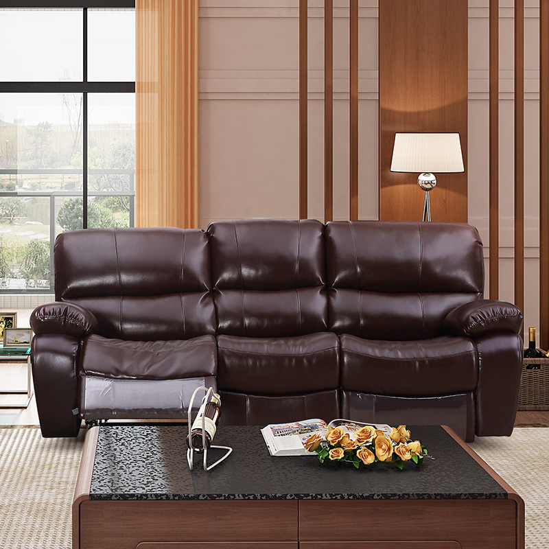 Electric multi-functional retractable sofa, cowhide sofa living room furniture in line combination, three seat sofa
