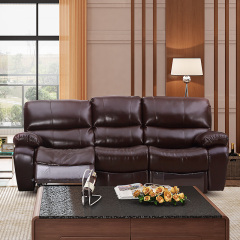 Electric multi-functional retractable sofa, cowhide sofa living room furniture in line combination, three seat sofa
