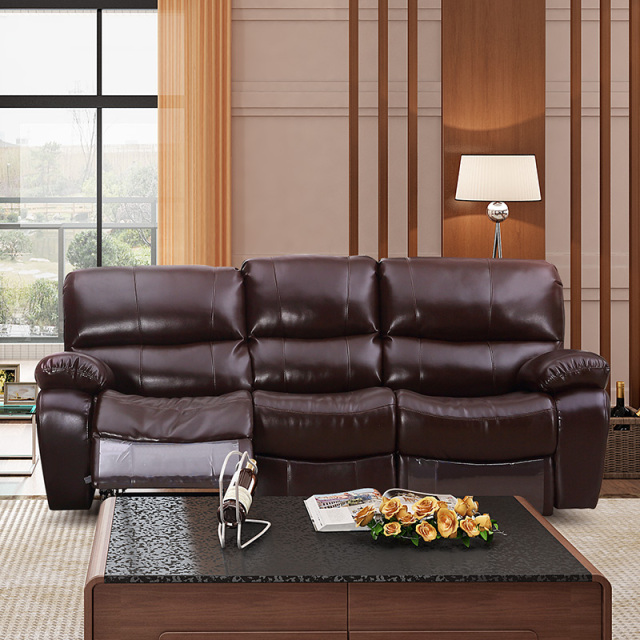 Electric multi-functional retractable sofa, cowhide sofa living room furniture in line combination, three seat sofa
