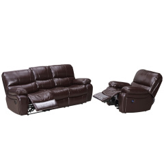 Electric multi-functional retractable sofa, cowhide sofa living room furniture in line combination, three seat sofa and single seat sofa