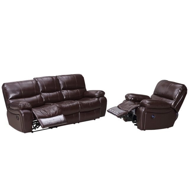 Electric multi-functional retractable sofa, cowhide sofa living room furniture in line combination, three seat sofa and single seat sofa