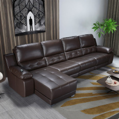 Electric multi-functional retractable sofa, cowhide sofa living room furniture in line combination, three seat sofa and chaise