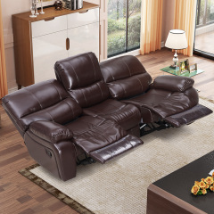 Electric multi-functional retractable sofa, cowhide sofa living room furniture in line combination, three seat sofa