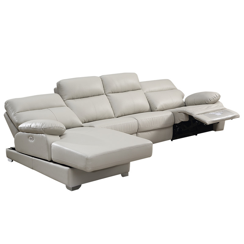 Electric multi-functional retractable sofa, cowhide sofa living room furniture in line combination, three seat sofa and chaise
