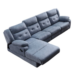 Electric multi-functional retractable sofa, leathaire fabrics sofa living room furniture in line combination, three seat sofa and chaise