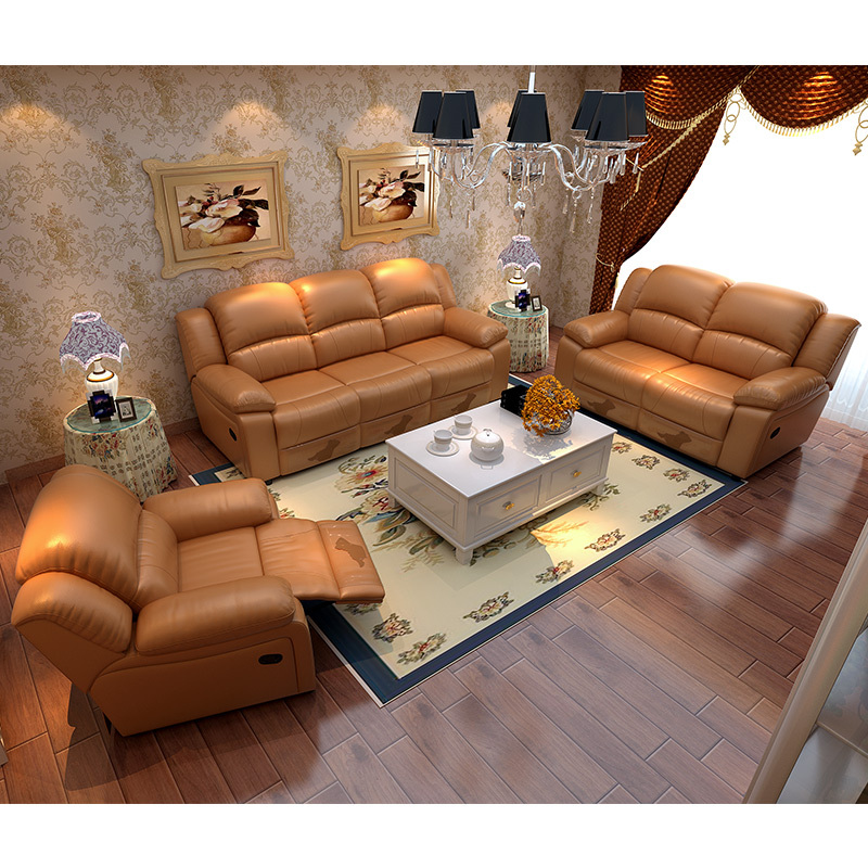 Electric multi-functional retractable sofa, cowhide sofa living room furniture in line combination, three seat sofa and two seat sofa  and single seat sofa