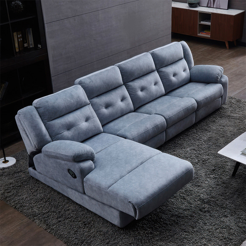 Electric multi-functional retractable sofa, leathaire fabrics sofa living room furniture in line combination, three seat sofa and chaise