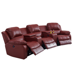 Contact surface cowhide three-seat and 2 middle console arc design video room private cinema sofa luxury, all-electric stretching function