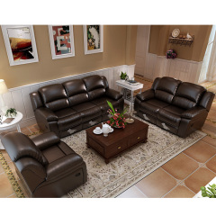 Electric multi-functional retractable sofa, cowhide sofa living room furniture in line combination, three seat sofa and two seat sofa  and single seat sofa