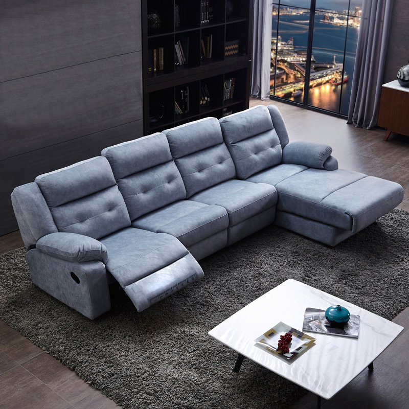 Electric multi-functional retractable sofa, leathaire fabrics sofa living room furniture in line combination, three seat sofa and chaise