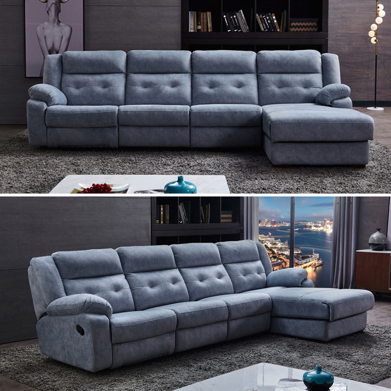 Electric multi-functional retractable sofa, leathaire fabrics sofa living room furniture in line combination, three seat sofa and chaise