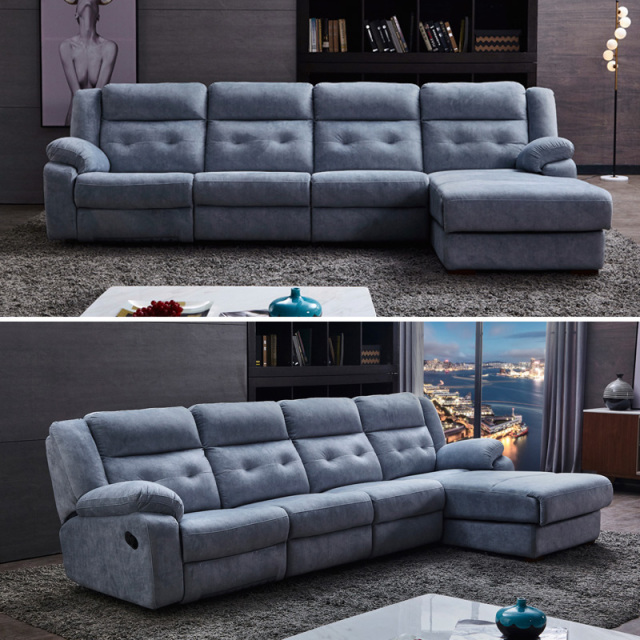 Electric multi-functional retractable sofa, leathaire fabrics sofa living room furniture in line combination, three seat sofa and chaise