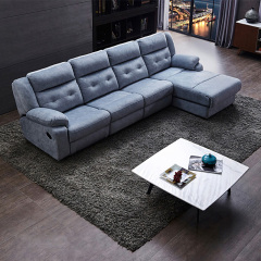 Electric multi-functional retractable sofa, leathaire fabrics sofa living room furniture in line combination, three seat sofa and chaise