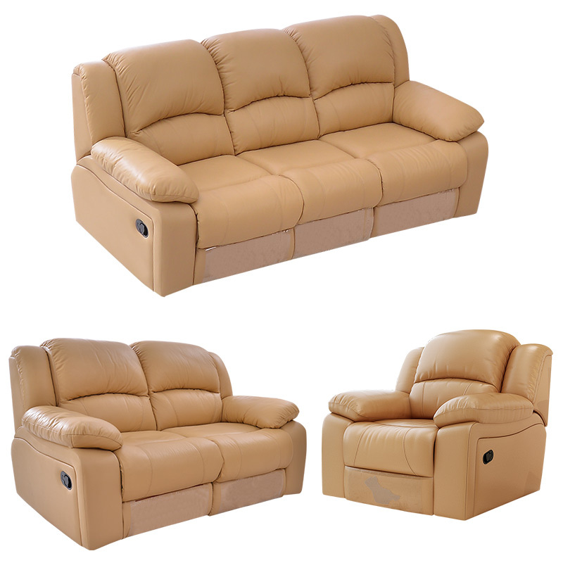 Electric multi-functional retractable sofa, cowhide sofa living room furniture in line combination, three seat sofa and two seat sofa  and single seat sofa