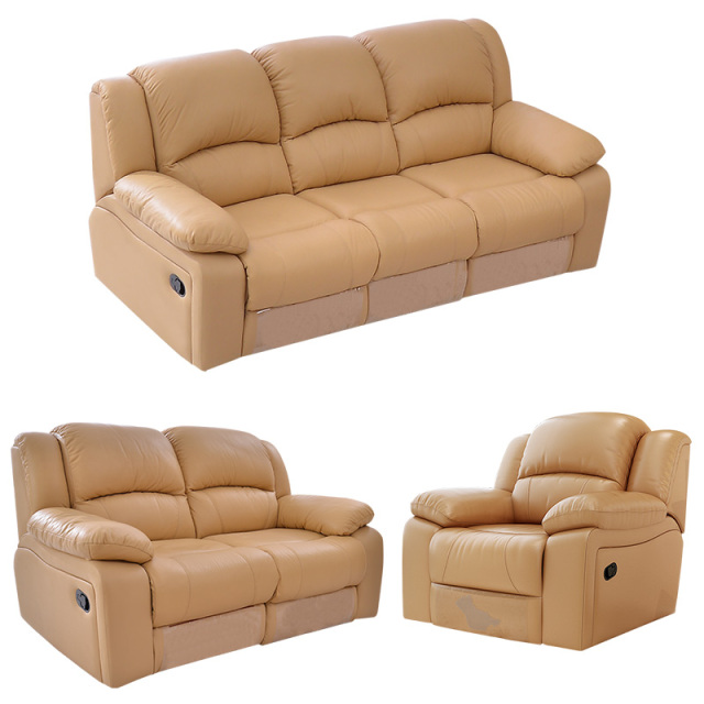 Electric multi-functional retractable sofa, cowhide sofa living room furniture in line combination, three seat sofa and two seat sofa  and single seat sofa