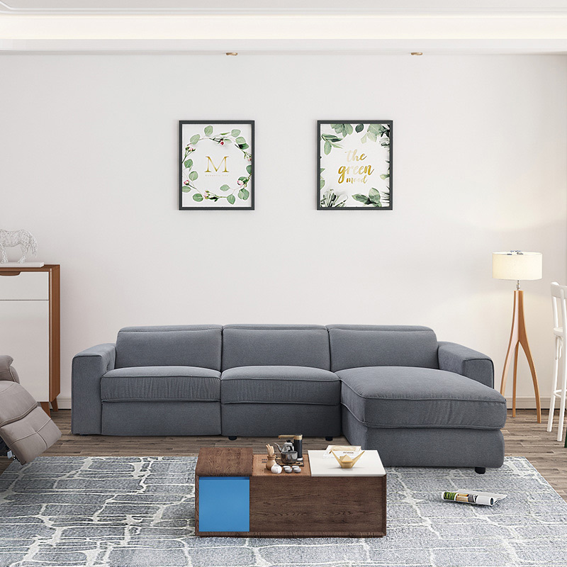 Electric multi-functional retractable sofa,leathaire fabrics sofa living room furniture in line combination, two seat sofa and chaise