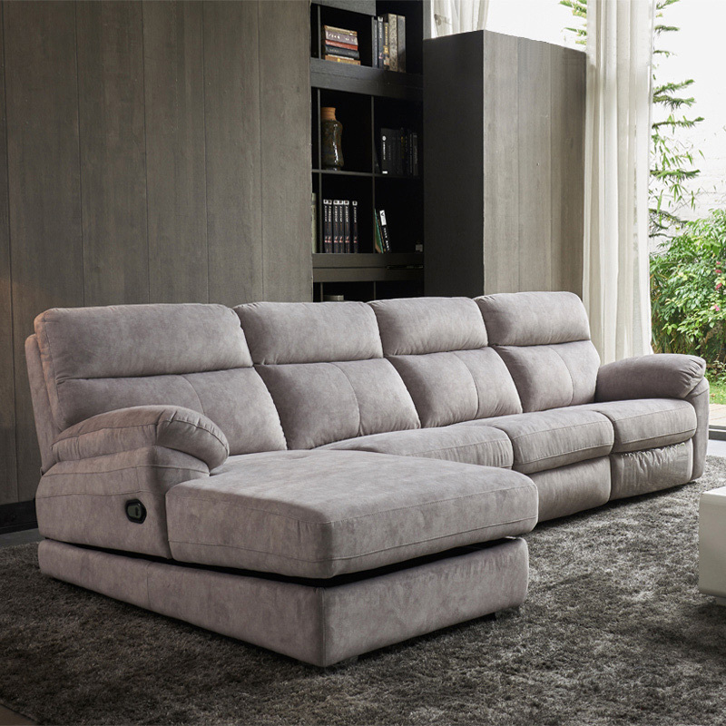 Electric multi-functional retractable sofa, leathaire fabrics sofa living room furniture in line combination, three seat sofa and chaise