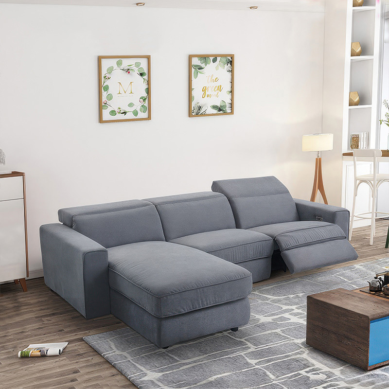 Electric multi-functional retractable sofa,leathaire fabrics sofa living room furniture in line combination, two seat sofa and chaise
