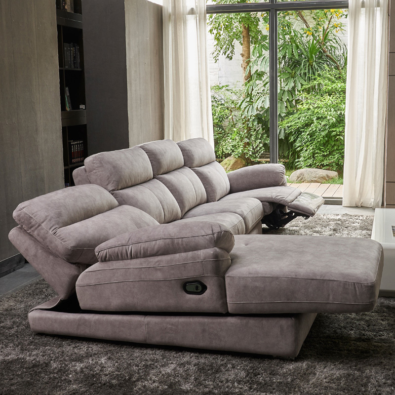 Electric multi-functional retractable sofa, leathaire fabrics sofa living room furniture in line combination, three seat sofa and chaise