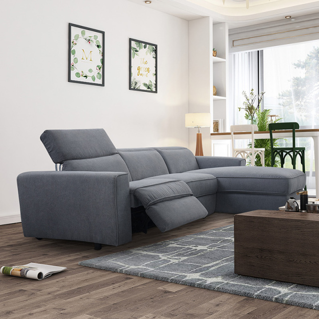 Electric multi-functional retractable sofa,leathaire fabrics sofa living room furniture in line combination, two seat sofa and chaise