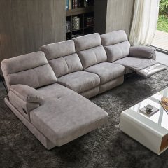 Electric multi-functional retractable sofa, leathaire fabrics sofa living room furniture in line combination, three seat sofa and chaise