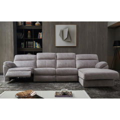 Electric multi-functional retractable sofa, leathaire fabrics sofa living room furniture in line combination, three seat sofa and chaise