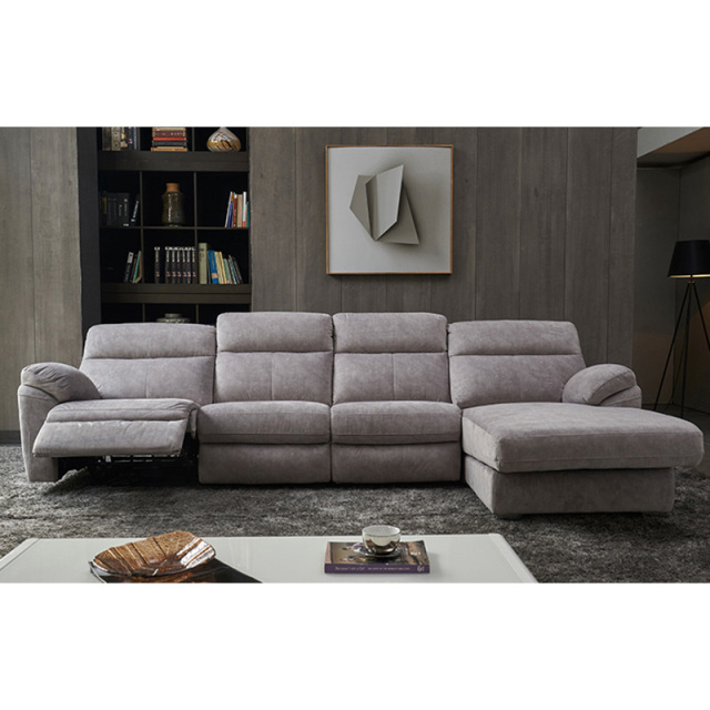 Electric multi-functional retractable sofa, leathaire fabrics sofa living room furniture in line combination, three seat sofa and chaise