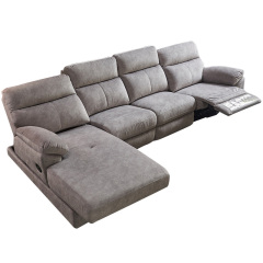 Electric multi-functional retractable sofa, leathaire fabrics sofa living room furniture in line combination, three seat sofa and chaise