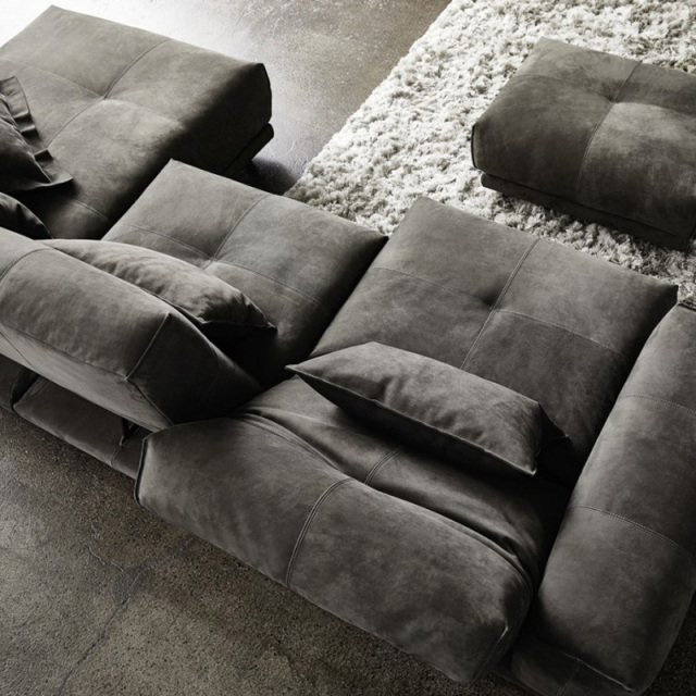 Electric multi-functional retractable sofa,leathaire fabrics sofa living room furniture in line combination, two seat sofa and chaise and Square stool