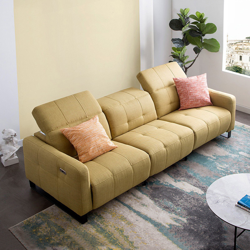 Electric multi-functional retractable sofa, cowhide sofa living room furniture in line combination, three seat sofa