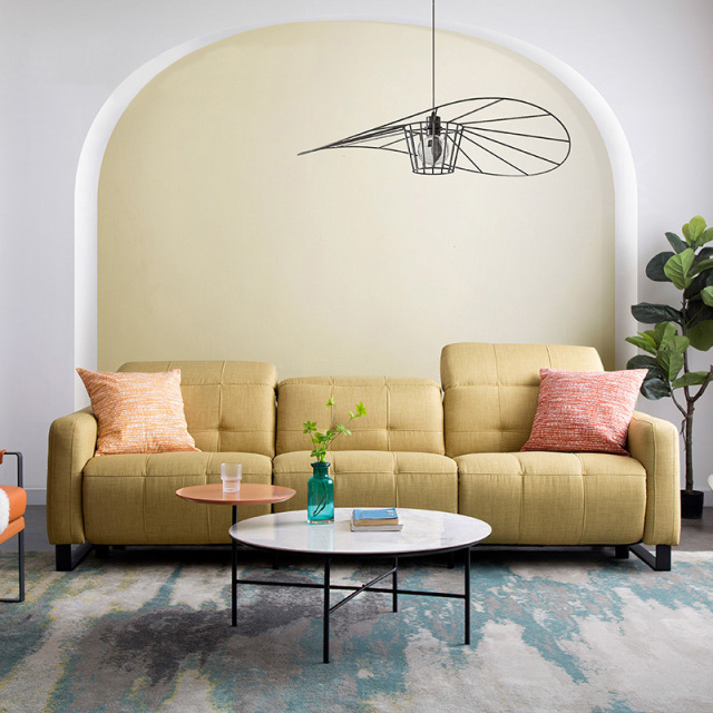 Electric multi-functional retractable sofa, cowhide sofa living room furniture in line combination, three seat sofa