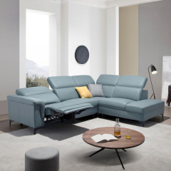 Electric multi-functional retractable sofa, cowhide sofa living room furniture in line combination, two seat sofa and corner seat and chaise