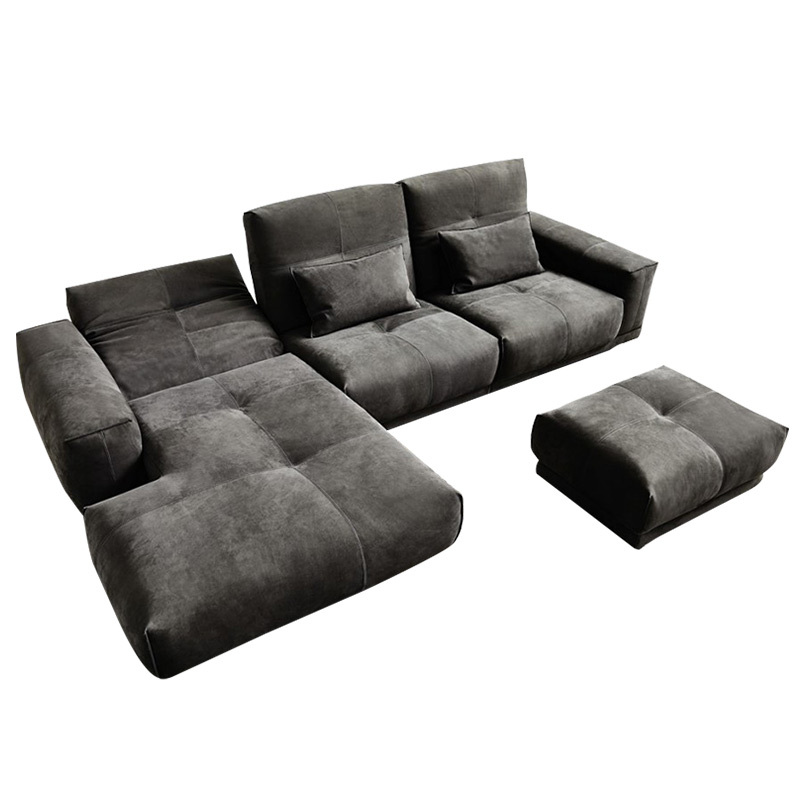 Electric multi-functional retractable sofa,leathaire fabrics sofa living room furniture in line combination, two seat sofa and chaise and Square stool