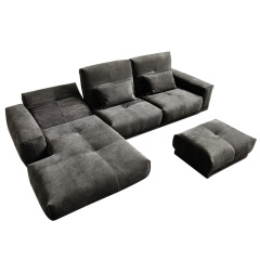Electric multi-functional retractable sofa,leathaire fabrics sofa living room furniture in line combination, two seat sofa and chaise and Square stool