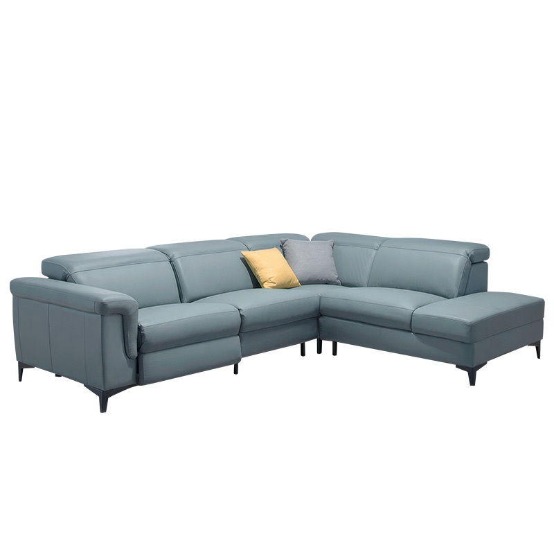 Electric multi-functional retractable sofa, cowhide sofa living room furniture in line combination, two seat sofa and corner seat and chaise
