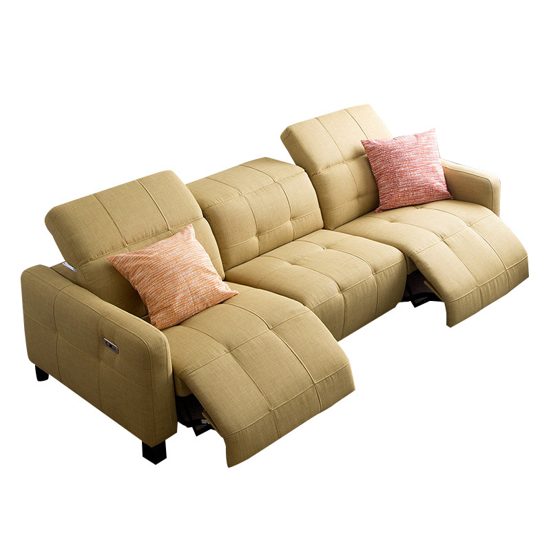 Electric multi-functional retractable sofa, cowhide sofa living room furniture in line combination, three seat sofa