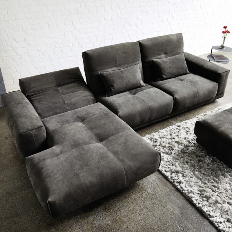 Electric multi-functional retractable sofa,leathaire fabrics sofa living room furniture in line combination, two seat sofa and chaise and Square stool