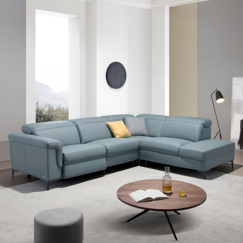 Electric multi-functional retractable sofa, cowhide sofa living room furniture in line combination, two seat sofa and corner seat and chaise