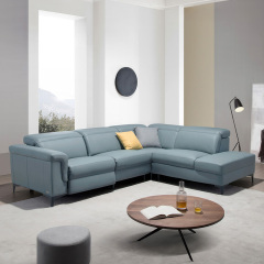 Electric multi-functional retractable sofa, cowhide sofa living room furniture in line combination, two seat sofa and corner seat and chaise