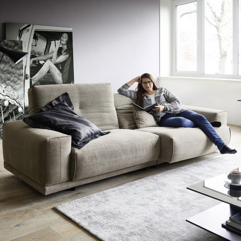 Electric multi-functional retractable sofa,leathaire fabrics sofa living room furniture in line combination, two seat sofa
