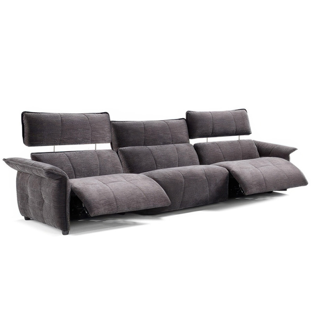 Electric multi-functional retractable sofa, leathaire fabrics sofa living room furniture in line combination, three seat sofa