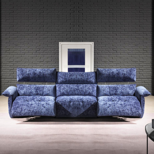 Electric multi-functional retractable sofa, leathaire fabrics sofa living room furniture in line combination, three seat sofa